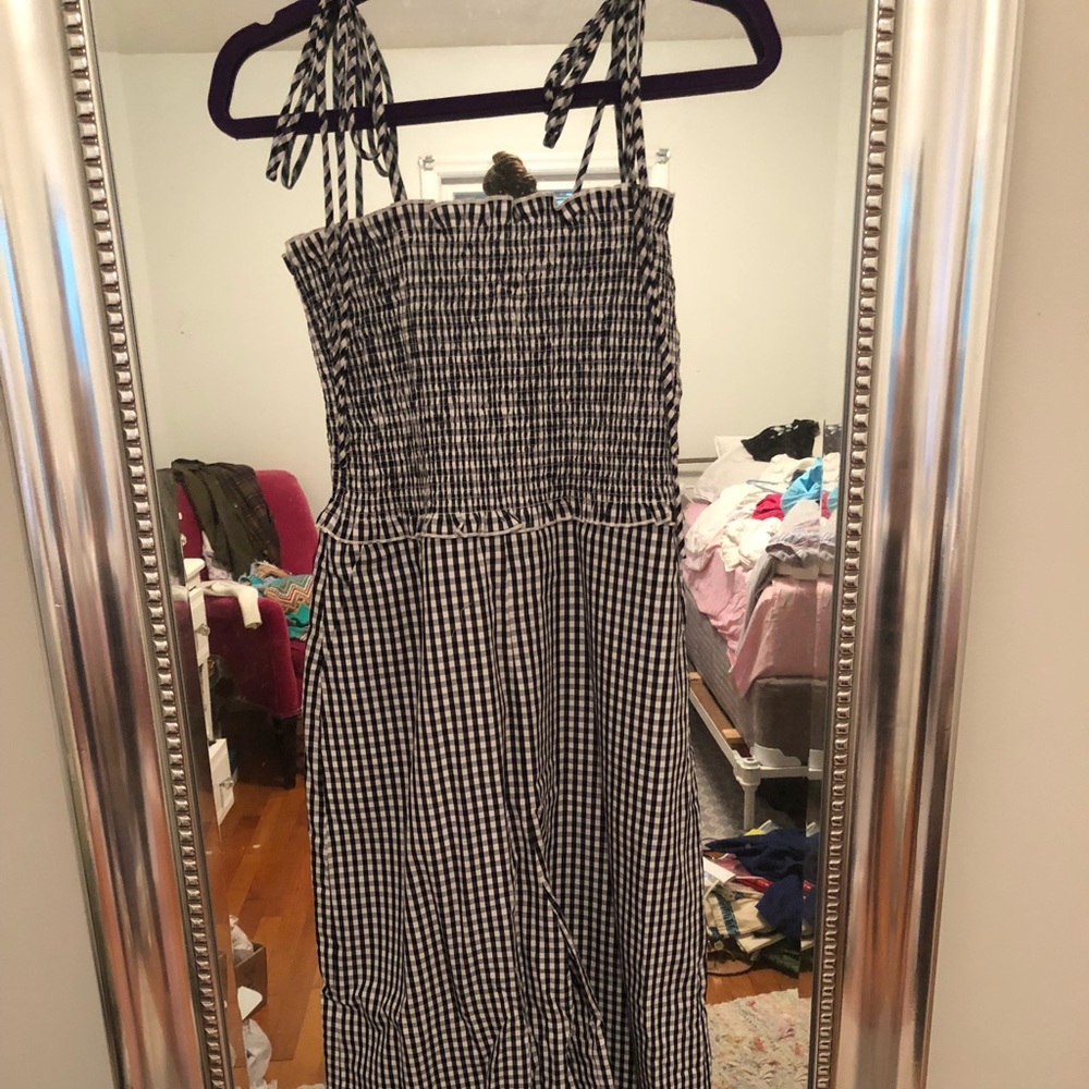 English Factory smocked gingham jumpsuit